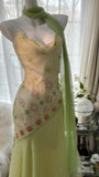 Flowing Grass Green Beaded Chiffon Irregular Hem Prom Dress HZ1022