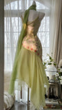 Flowing Grass Green Beaded Chiffon Irregular Hem Prom Dress HZ1022