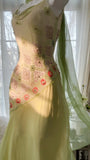 Flowing Grass Green Beaded Chiffon Irregular Hem Prom Dress HZ1022