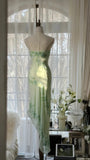 Stunning Mint Green One Shoulder Chiffon Beaded Bias-cut Skirt Prom Dress HZ1022