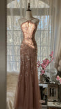 Shiny Pink Beaded Chiffon Mermaid Princess Long Prom Dress HZ1022