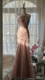 Shiny Pink Beaded Chiffon Mermaid Princess Long Prom Dress HZ1022