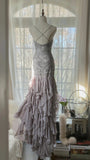 Charming Purple Beaded Short Front And Long Back Ruffled Chiffon Skirt Prom Dress HZ1022