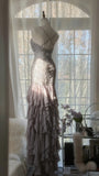 Charming Purple Beaded Short Front And Long Back Ruffled Chiffon Skirt Prom Dress HZ1022