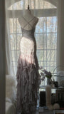 Charming Purple Beaded Short Front And Long Back Ruffled Chiffon Skirt Prom Dress HZ1022