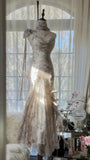 Elegant Pink Chiffon Lotus Beaded Mermaid Long Prom Dress HZ1022