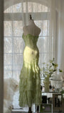Fresh Green Beaded Mermaid Cake Skirt Prom Dress HZ1022