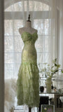 Fresh Green Beaded Mermaid Cake Skirt Prom Dress HZ1022