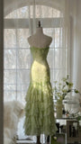 Fresh Green Beaded Mermaid Cake Skirt Prom Dress HZ1022