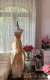 Vintage Gorgeous Gold Strapless Printed Mermaid Long Prom Dress HZ1022