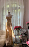 Vintage Gorgeous Gold Strapless Printed Mermaid Long Prom Dress HZ1022