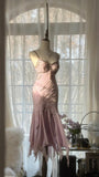 Cute Purple Strap Beaded Chiffon Mermaid Short Prom Dress HZ1022