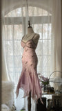 Cute Purple Strap Beaded Chiffon Mermaid Short Prom Dress HZ1022