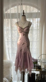 Cute Purple Strap Beaded Chiffon Mermaid Short Prom Dress HZ1022