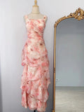 Tender Pink Printed Tulle Long Prom Dress HZ1022