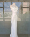 Elegant White Halter Simple Mermaid Long Prom Dress HZ1022