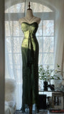 Vintage Dark Green Strapless Beaded Chiffon Mermaid Long Prom Dress HZ1022