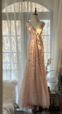 Shiny Princess Pink V-neck Sequined Backless Mermaid Long Prom Dress HZ1022