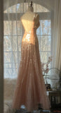 Shiny Princess Pink V-neck Sequined Backless Mermaid Long Prom Dress HZ1022