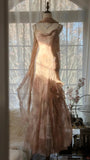Cute Pink Shoulder Strap Flowing Ribbon Chiffon Beaded Long Prom Dress HZ1022