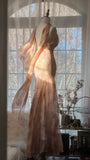 Cute Pink Shoulder Strap Flowing Ribbon Chiffon Beaded Long Prom Dress HZ1022