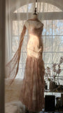 Cute Pink Shoulder Strap Flowing Ribbon Chiffon Beaded Long Prom Dress HZ1022