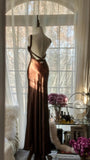 Simple and Elegant Brown Backless Satin Mermaid Long Prom Dress HZ1022