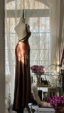 Simple and Elegant Brown Backless Satin Mermaid Long Prom Dress HZ1022
