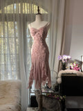 Cute Cherry Blossom Pink Beaded Chiffon Irregular Hem Prom Dress HZ1022