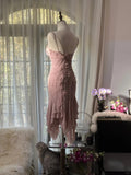 Cute Cherry Blossom Pink Beaded Chiffon Irregular Hem Prom Dress HZ1022