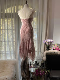 Cute Cherry Blossom Pink Beaded Chiffon Irregular Hem Prom Dress HZ1022