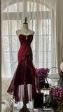 Stunning Burgundy Strapless Chiffon Mermaid Long Prom Dress HZ1022