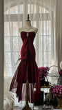 Stunning Burgundy Strapless Chiffon Mermaid Long Prom Dress HZ1022