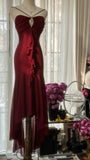 Stunning Burgundy Strapless Chiffon Mermaid Long Prom Dress HZ1022