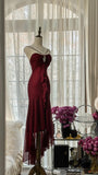 Stunning Burgundy Strapless Chiffon Mermaid Long Prom Dress HZ1022