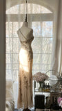 Elegant Champagne One Shoulder Beaded Chiffon Long Prom Dress HZ1022