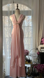 Elegant Pink Chiffon V-Neck Simple Long Prom Dress HZ1022