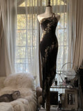 Elegant Black One Shoulder Chiffon Beaded Bias Skirt Mermaid Prom Dress HZ1022