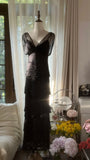 Elegant Black V-Neck Shoulder Beaded Chiffon Long Prom Dress HZ1022