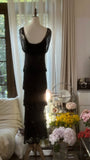 Elegant Black V-Neck Shoulder Beaded Chiffon Long Prom Dress HZ1022