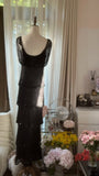 Elegant Black V-Neck Shoulder Beaded Chiffon Long Prom Dress HZ1022