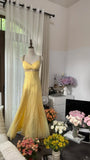 Vintage Yellow Backless Beaded Chiffon Long Prom Dress HZ1022
