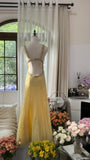 Vintage Yellow Backless Beaded Chiffon Long Prom Dress HZ1022