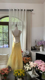 Vintage Yellow Backless Beaded Chiffon Long Prom Dress HZ1022