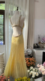 Vintage Yellow Backless Beaded Chiffon Long Prom Dress HZ1022