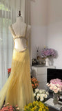 Vintage Yellow Backless Beaded Chiffon Long Prom Dress HZ1022