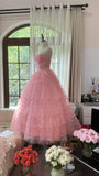 Cute Pink Sweetheart Neck Tulle Princess A-Line Prom Dress HZ1022