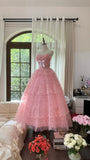 Cute Pink Sweetheart Neck Tulle Princess A-Line Prom Dress HZ1022