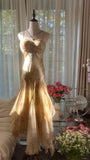 Retro Palace Gold Print Irregular Skirt Mermaid Long Prom Dress HZ1022