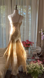 Retro Palace Gold Print Irregular Skirt Mermaid Long Prom Dress HZ1022